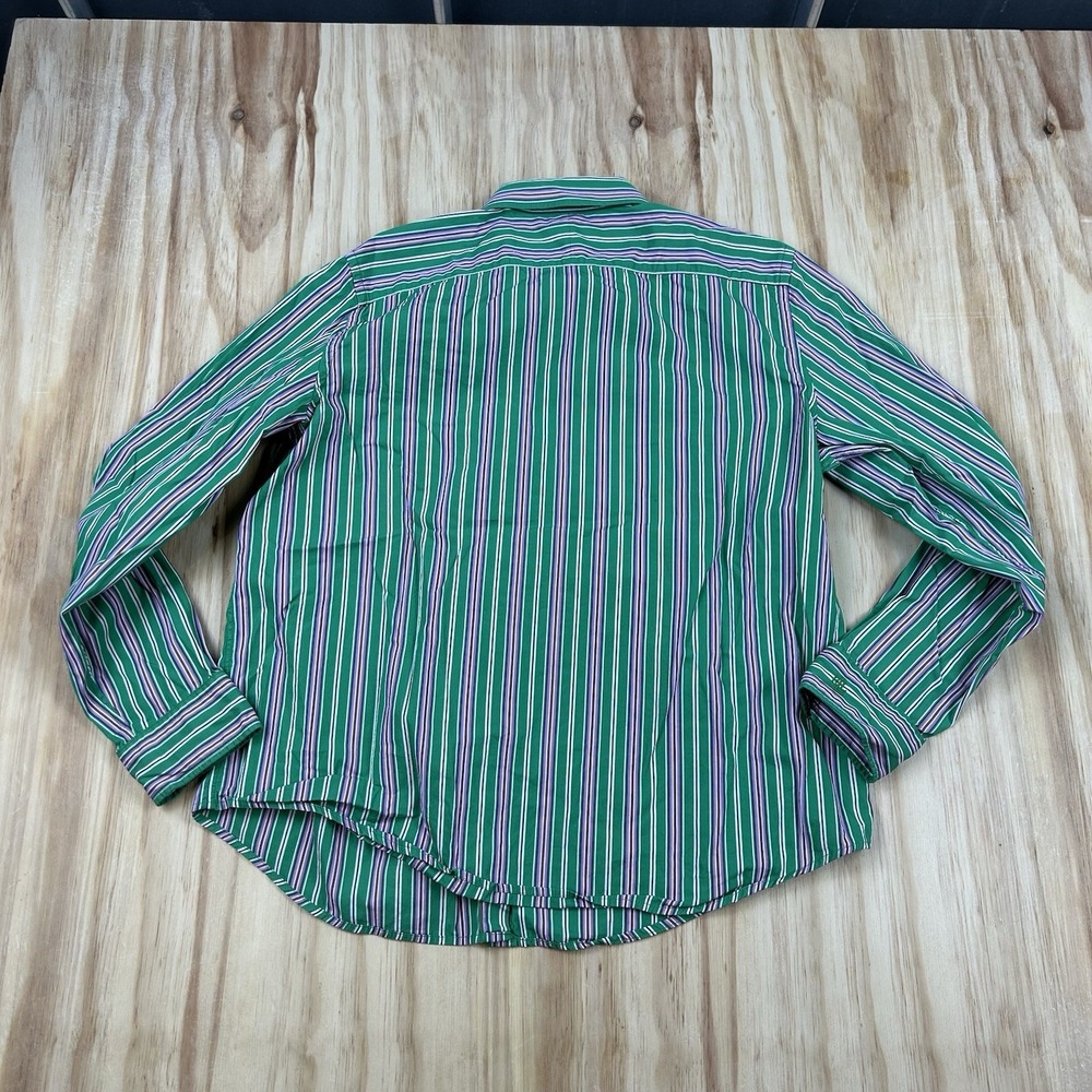 Vintage Lauren Ralph Lauren Women's XL Green Pink Stripe Long Sleeve Button Shir - Picture 4 of 9